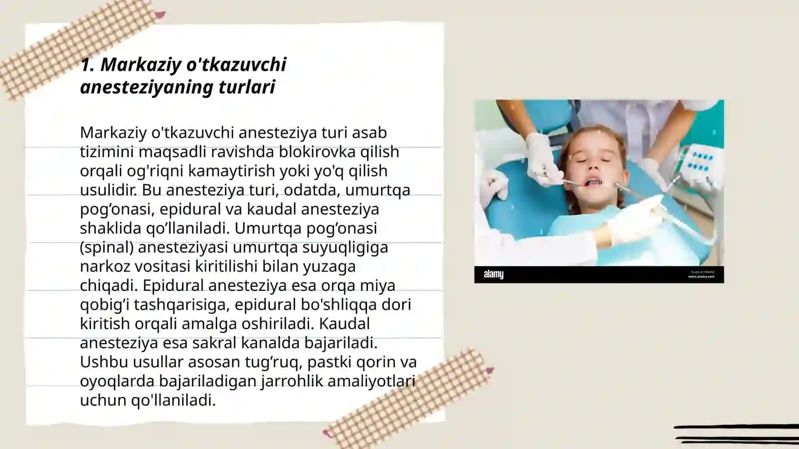 Stomatologiyada og'riqsizlantirish usullari. Markaziy va periferik o'tkazuvchi anesteziya 3