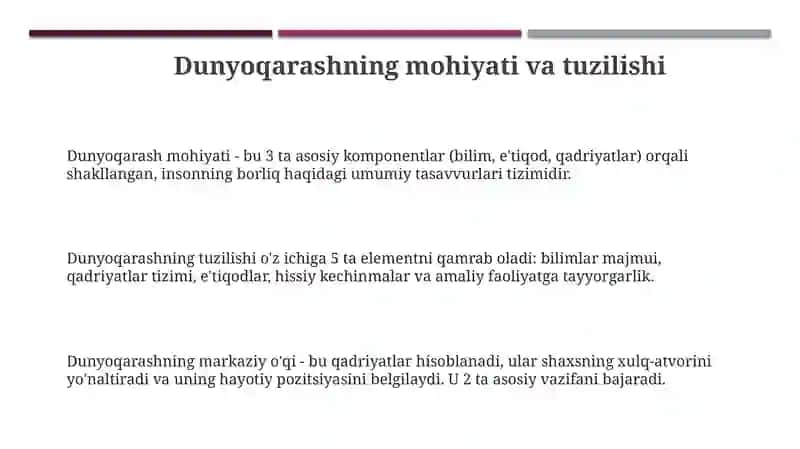 Dunyoqarashning mohiyati, tuzilishi va asosiy vazifalari 3
