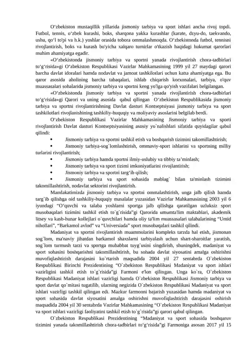 O‘ZBEKISTON RESPUBLIKASIDA MUSTAQILLIK YILLARIDA JISMONIY TARBIYA VA SPORT (1991 – hozirgi davrgacha) 3
