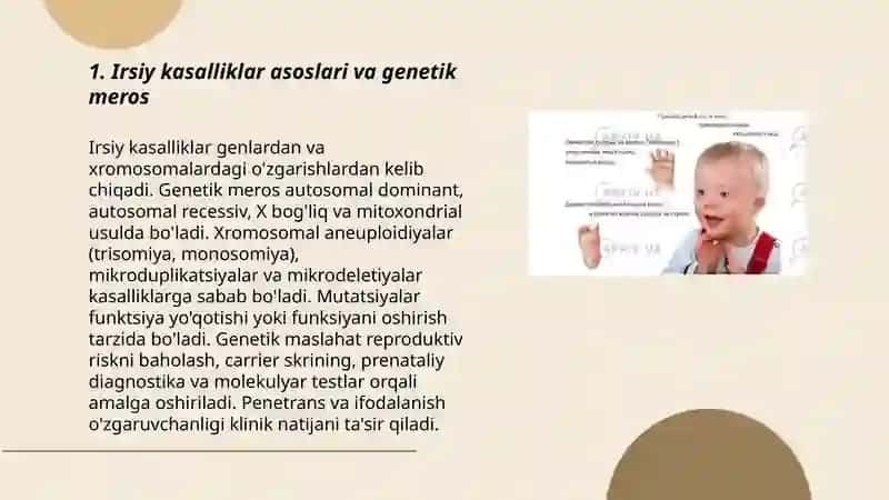 Irsiy kasalliklar: xromasoma va gen kasalliklari. Tibbiy genetik maslahat 3