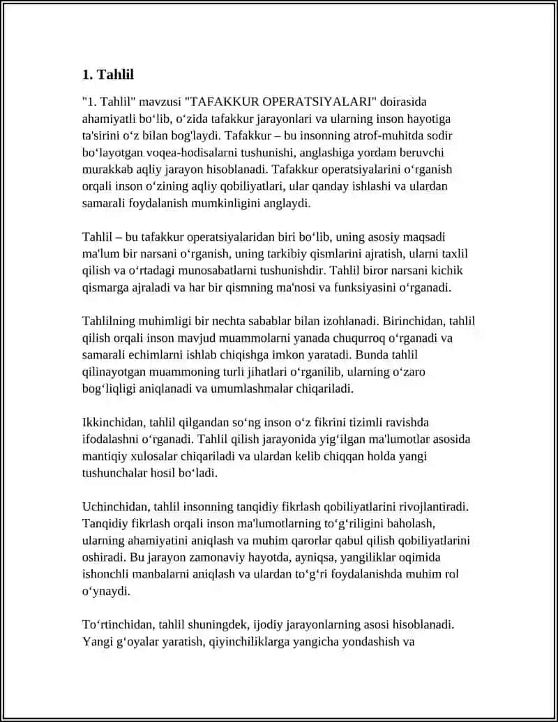 TAFAKKUR OPERATSIYALARI 3