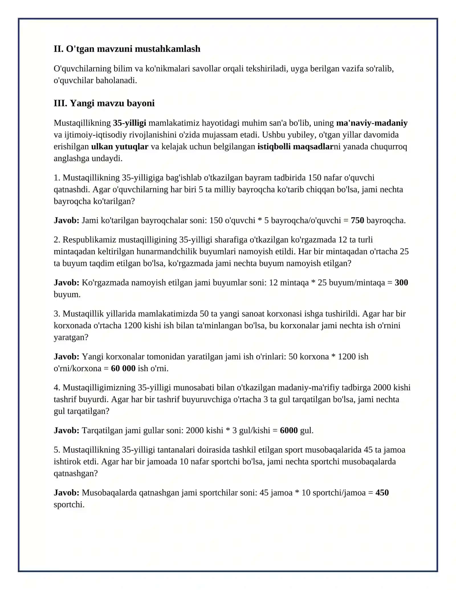 Lesson on mustaqillikning 35-yilligi (rasmli ko`rgazmalar bilan) 3
