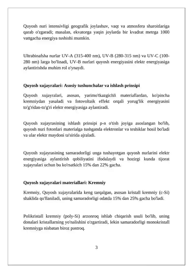 Quyosh energiyasini elektr va aylantiruvchi materiallar 3