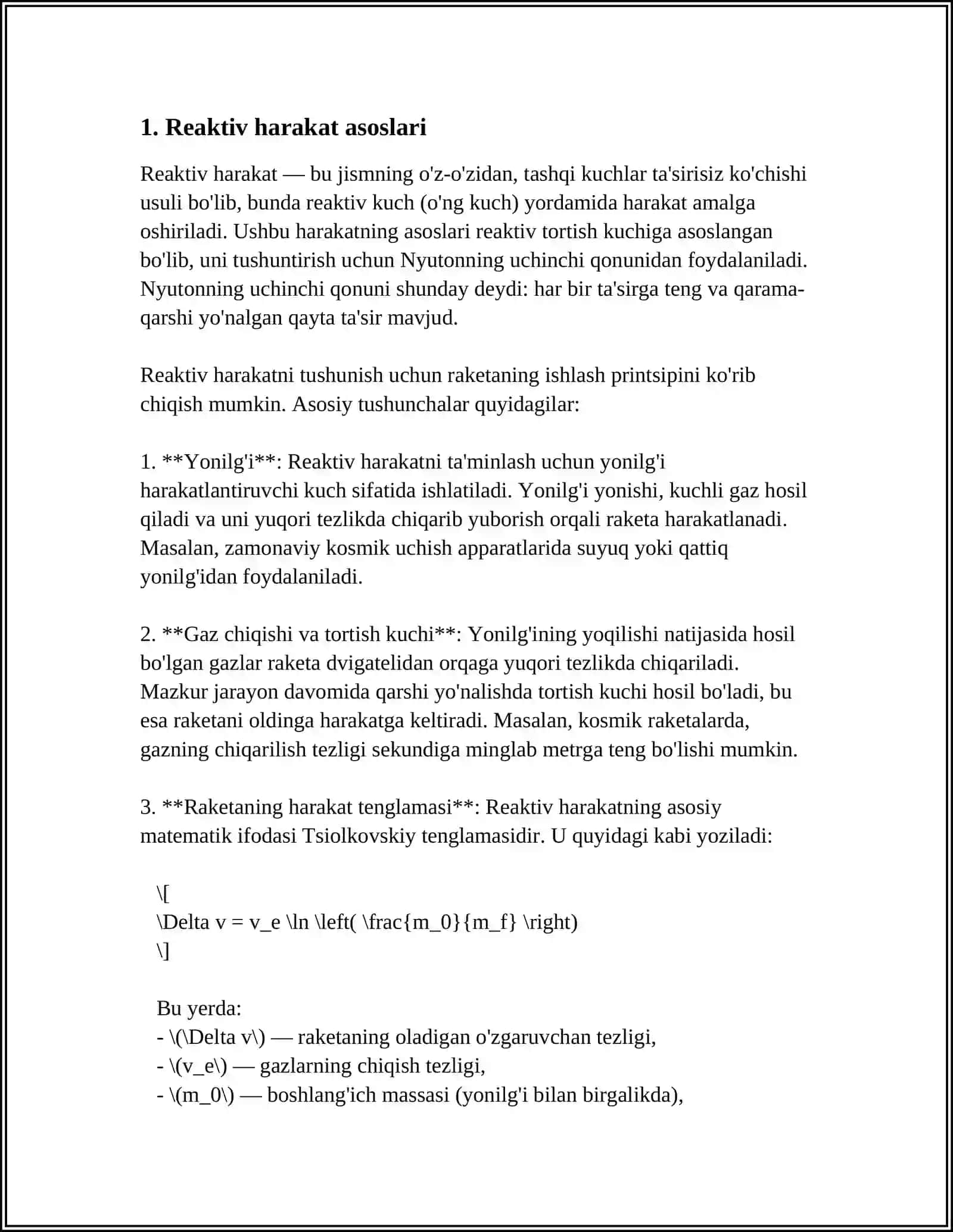 REAKTIV HARAKAT. KOSMIK TEZLIKLAR 3