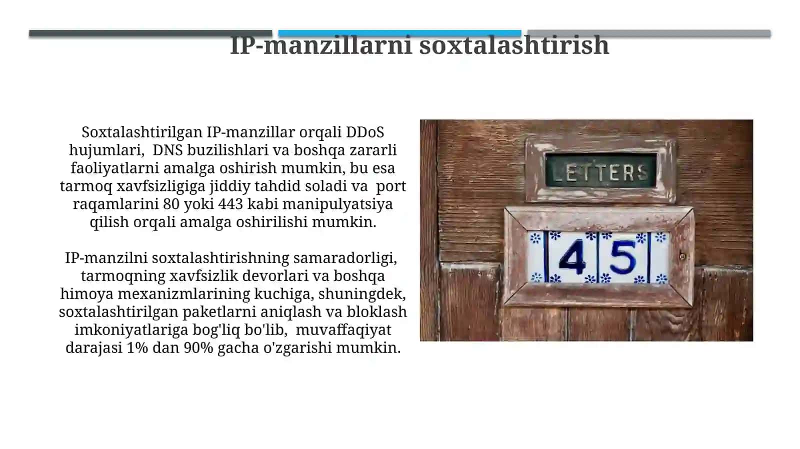 IP adreslar. Snifli adreslar. Maskalar yordamida adreslash. IP adreslardan tejamkor foydalanish 3