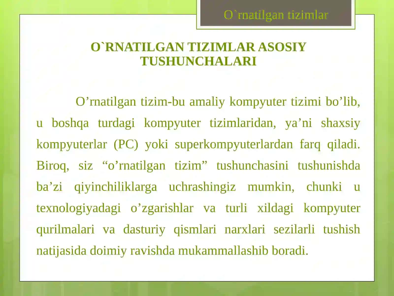O'RNATILGAN TIZIMLARNING ASOSLARI 3