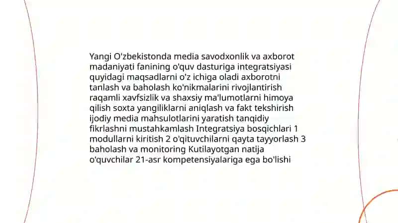 Yangi O'zbekistonda " Media savodxonlik va axborot madaniyatiyati" fanining o'quv dasturi 3