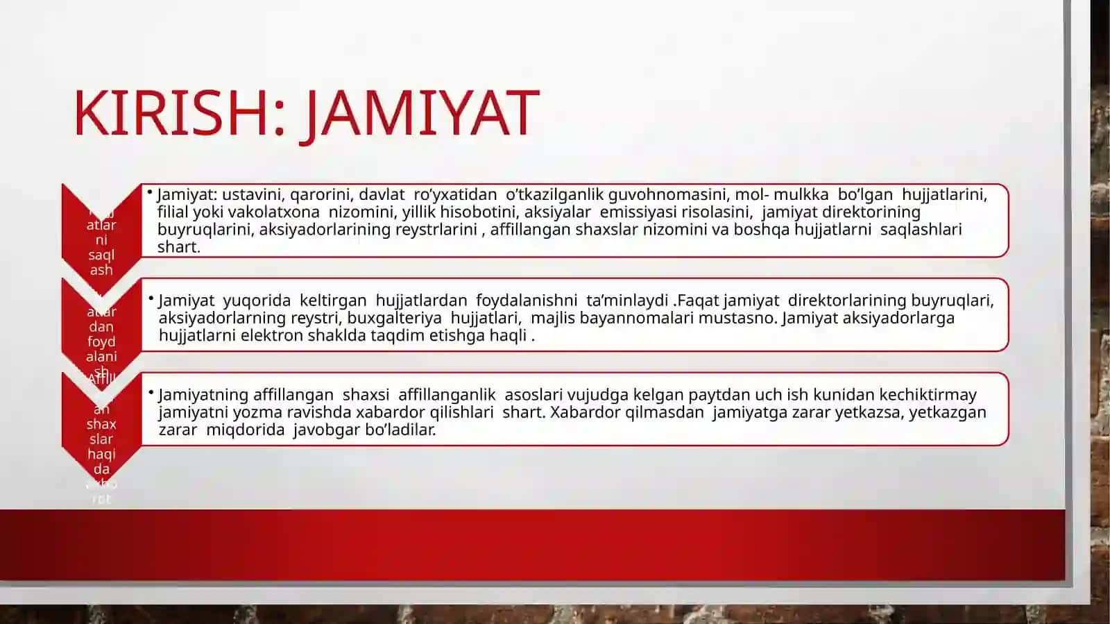 O’zbekiston respublikasi “aksiyadorlik  jamiyati to’g’risida’gi qonuni (103-116 moddalar) 3