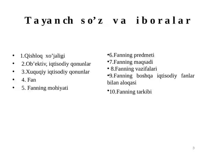 Qishloqxo‘jaligiishlab chiqarishiqtisodiyotifaniningpredmetivazifalari va uslublari 3