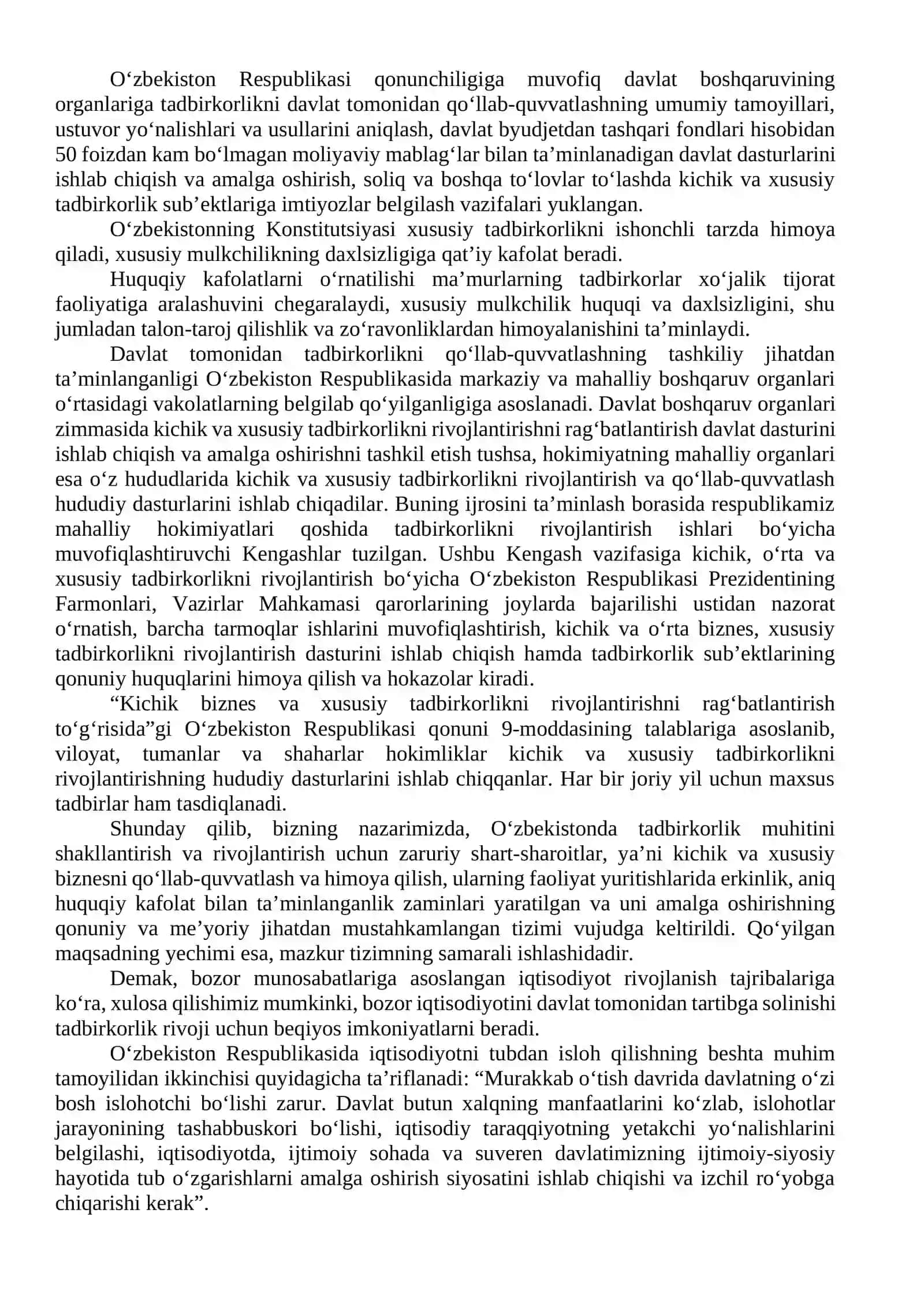 Kichik biznes va xususiy tadbirkorlik faoliyatini davlat tomonidan qo‘llab-quvvatlash hamda iqtisodiy rag‘batlantirish yo‘nalishlari 3
