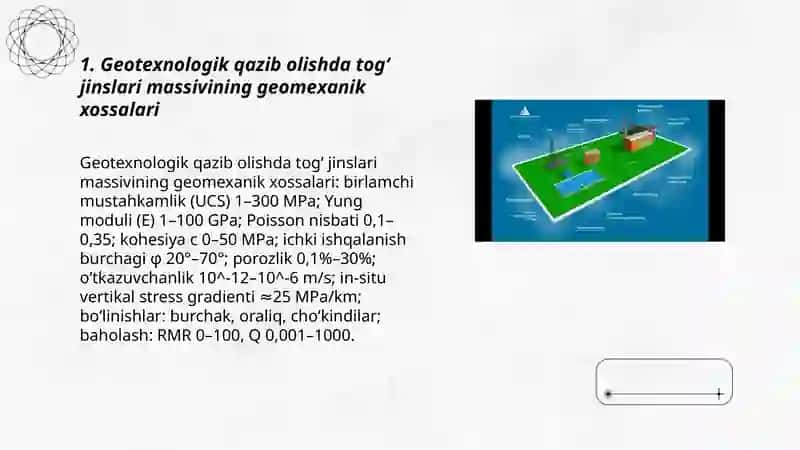 Foydali qazilmalarni geotexnologik usulda qazib olishda togʼ jinslari massivini ushlab turish va boshqarish 3