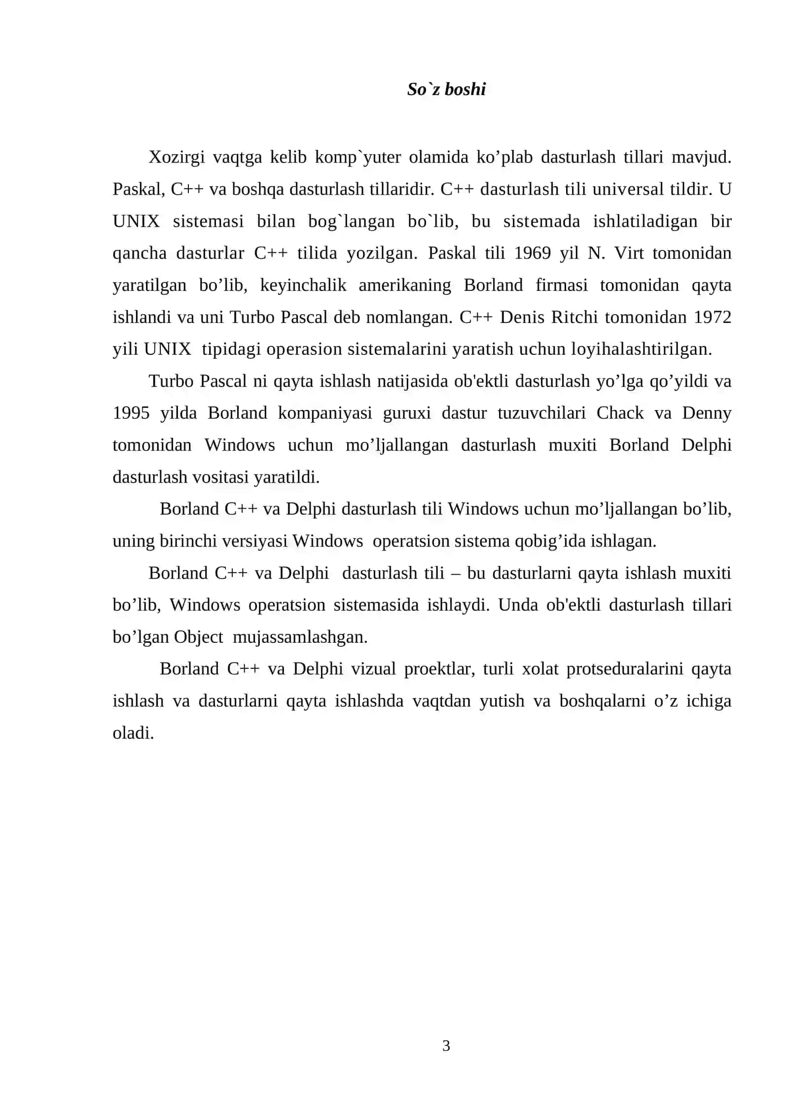 Borland C++ dasturlash tili 3