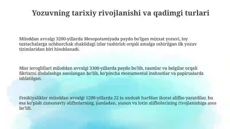 Yozuvning tarixiy va zamonaviy turli 3