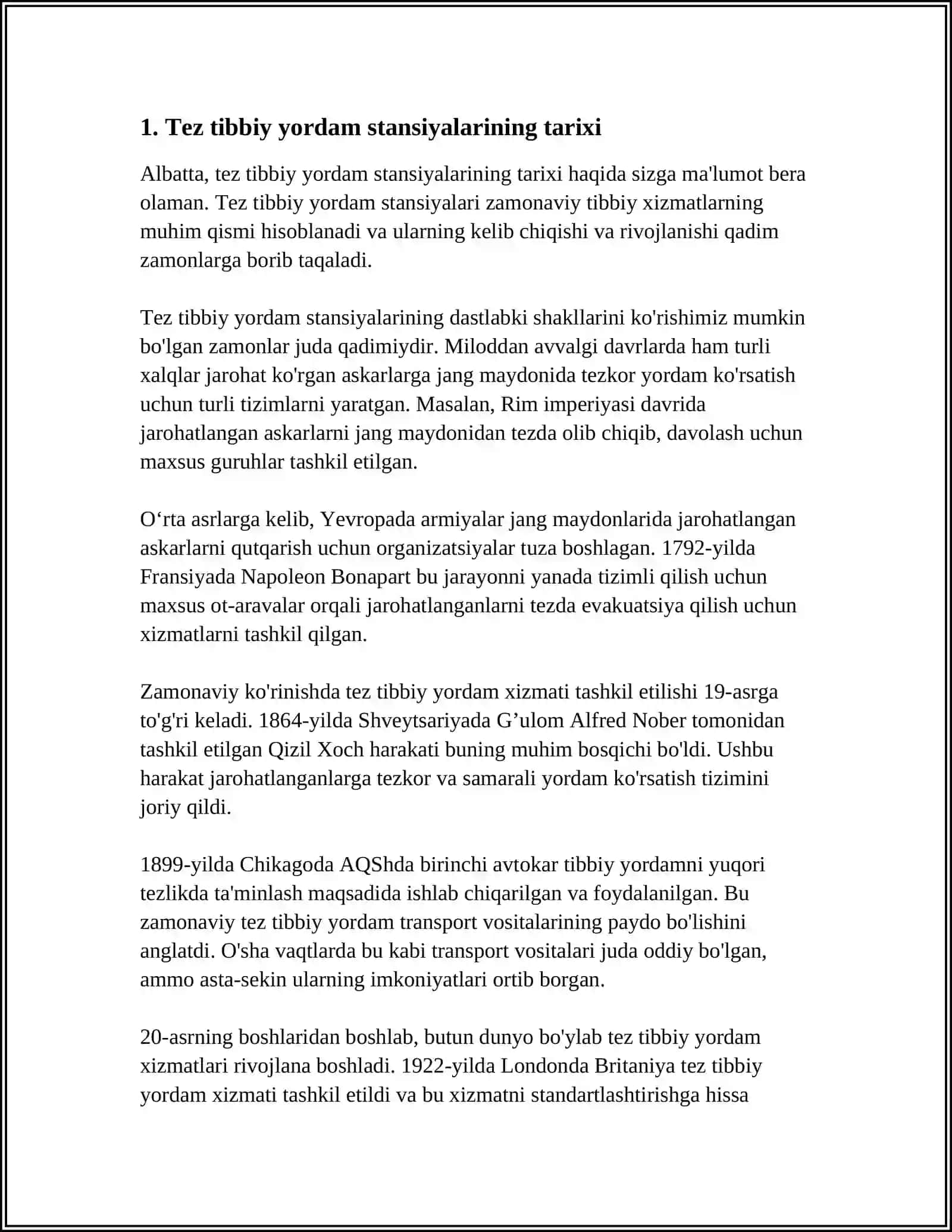 TEZ TIBBIY YORDAM STANSIYALARINING ISH FAOLIYATINING MAZMUNI, ASOSIY VAZIFALARI, ISH FAOLIYATINI TAHLILI 3