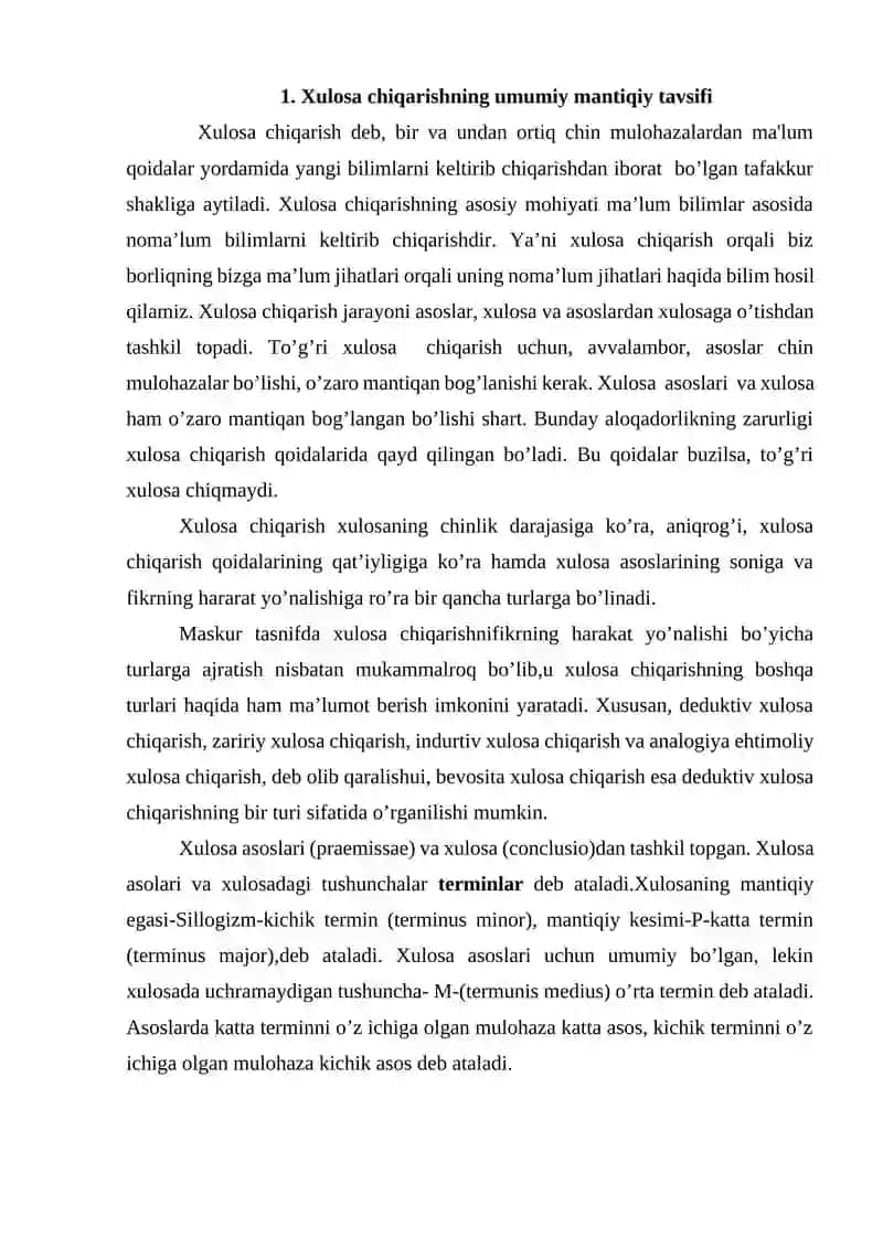 Xulosa chiqarishning umumiy mantiqiy tavsifi 3