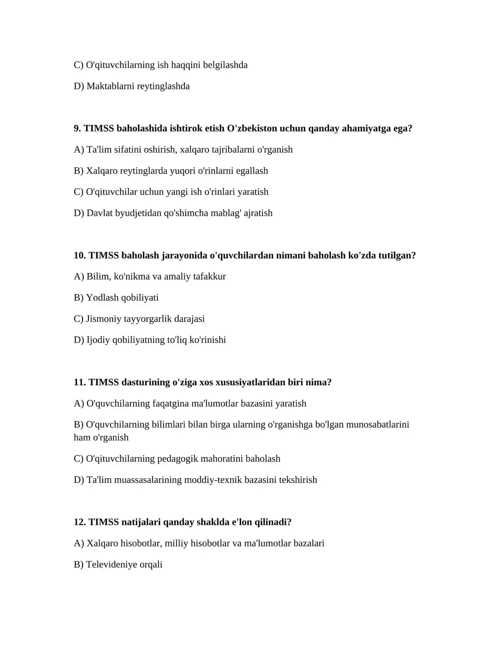 TIMSS xalqaro baholash dasturi tõğrisida 3