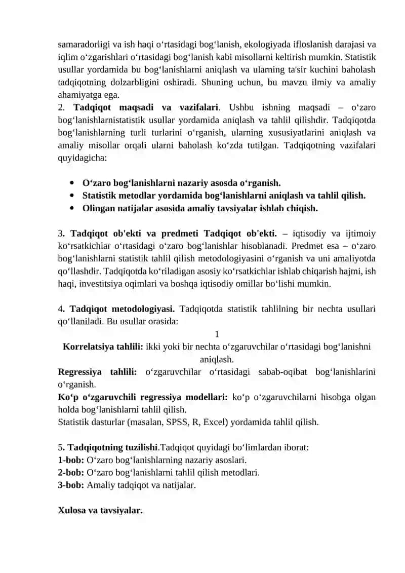 O'zaro bog'lanishlarni statistik o'rganish 3