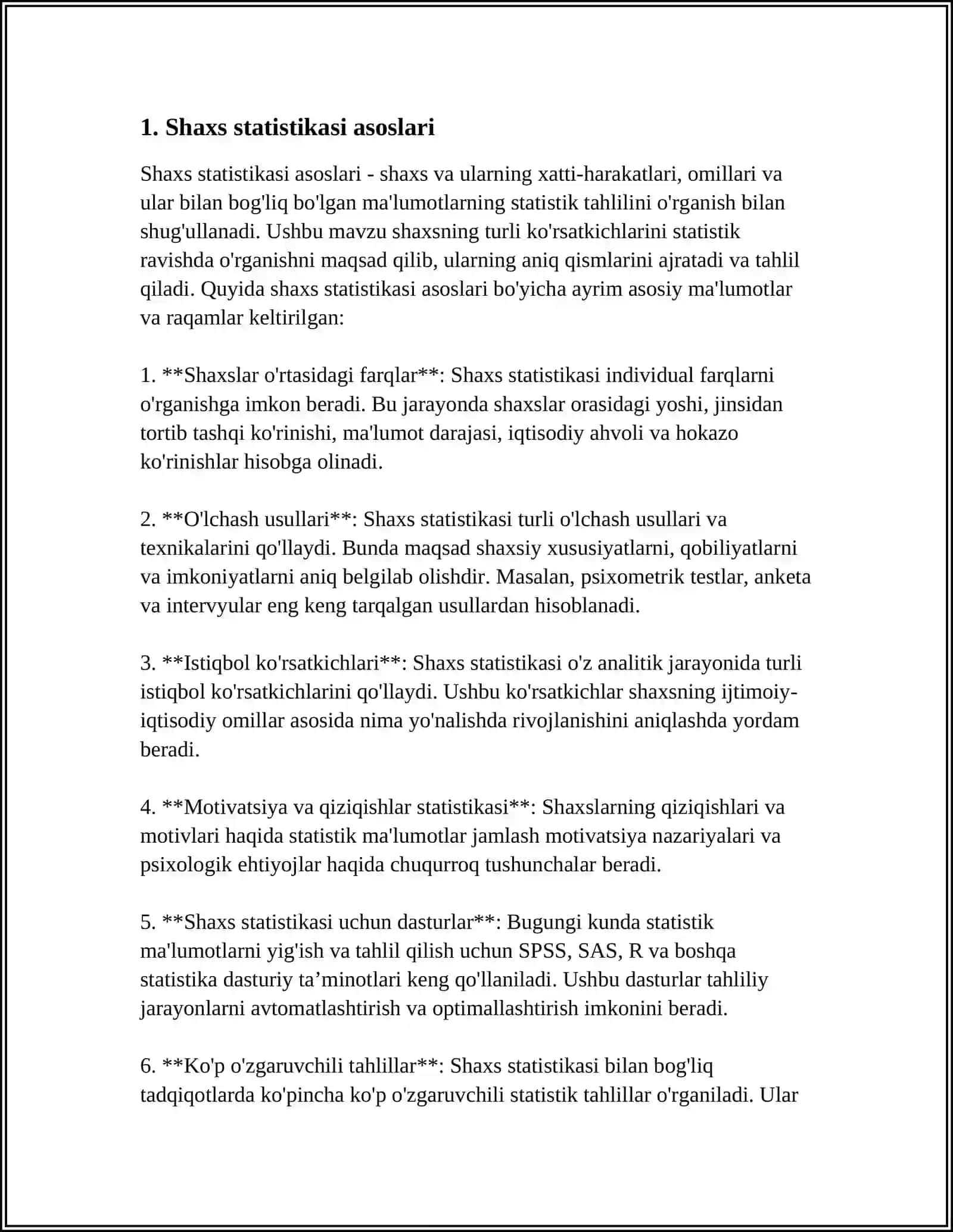 OILA VA SHAXSNING STATISTIK O‘RGANISHNING AHAMIYATI VA VAZIFALARI 3
