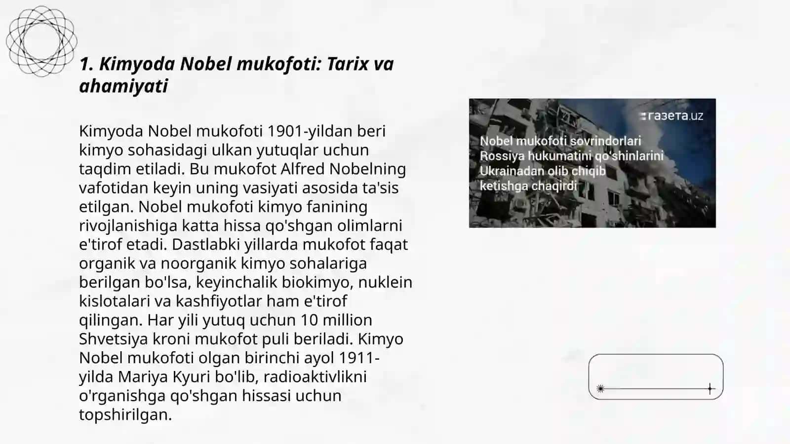 Kimyo sohasidagi Nobel mukofoti sovrindorlari va yutuqlari 3