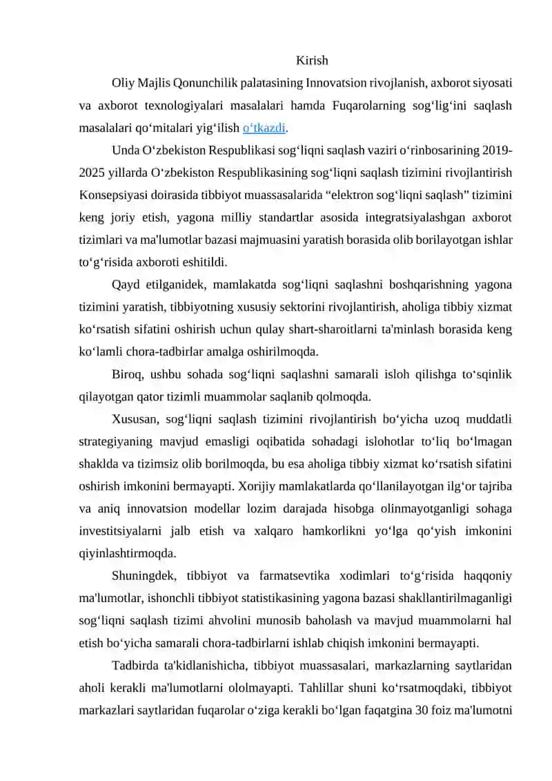 Davlat sog’liqni saqlash muassalarining tarkibi, ular xarajatlarini rejalashtrish va byudjetdan moliyalashtirishning xususiyatlar 3