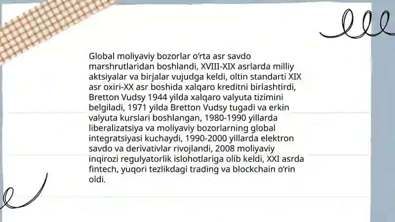 Global moliyaviy bozorlarning tarixiy shakllanishi va rivojlanishi 3