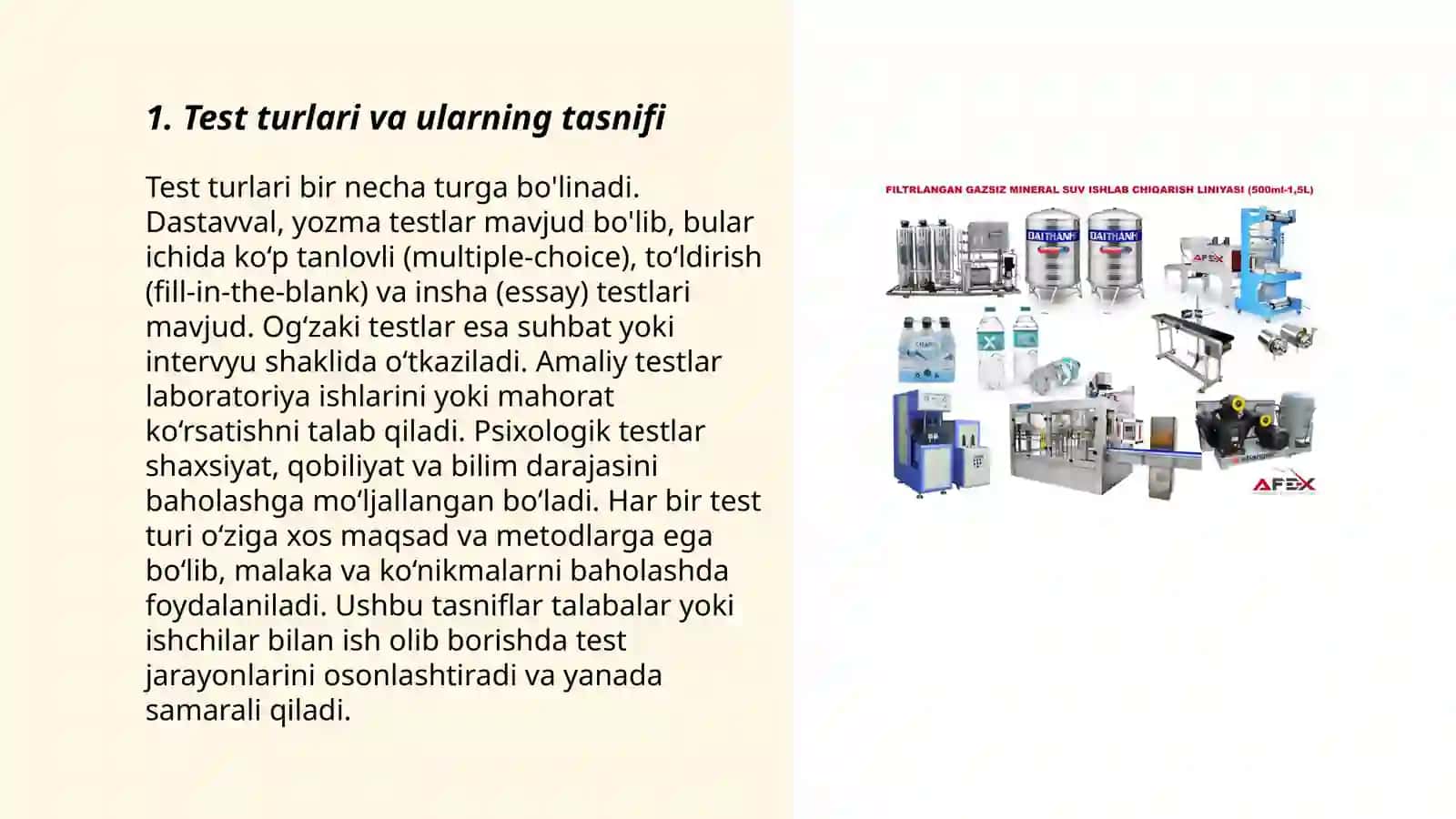 Test, testlarning turlari tashkil etish texnologiyasi. Baholash mezonlari 3