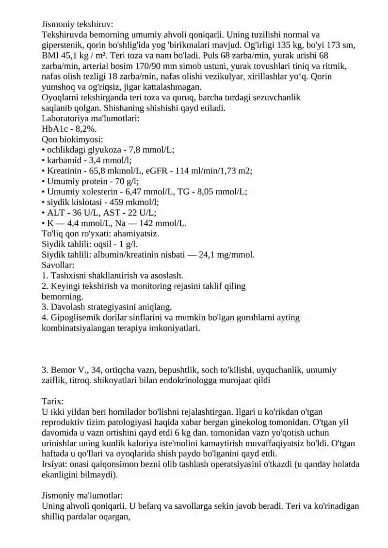 Tibbiyot Endokrinologiya Savollari 3