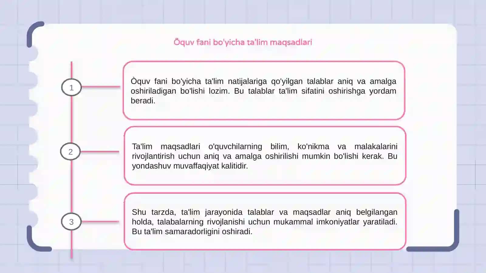 Òquv fani bo'yicha ta'lim natijalariga qo'yilgan talablarni shakillantirish 3