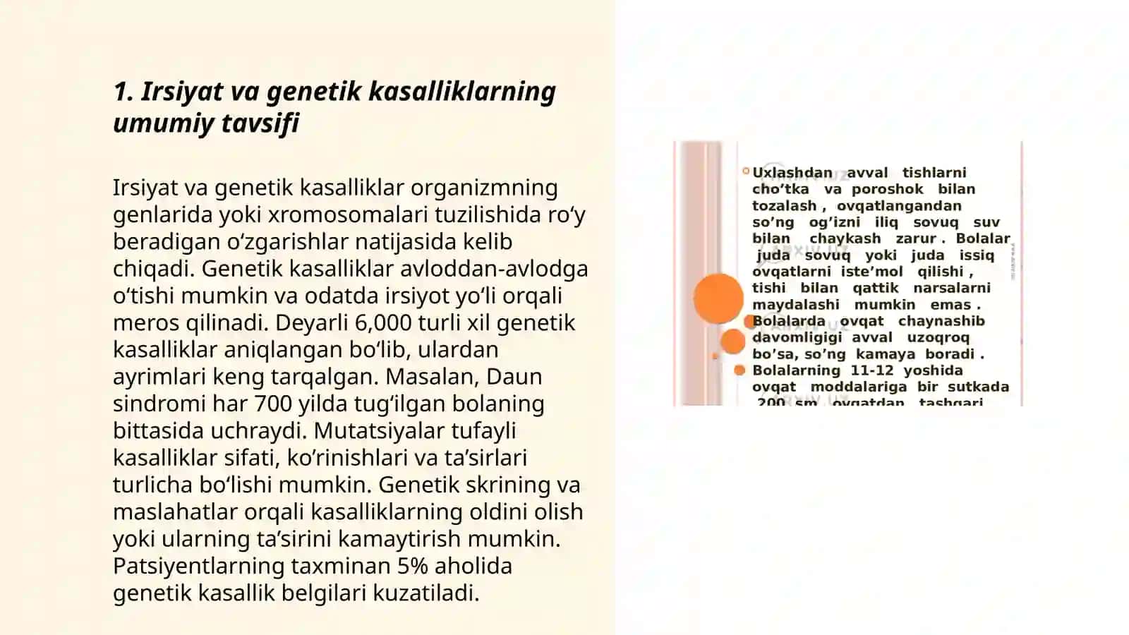 Irsiyat va irsiy kasalliklar. Nerv tizimining sistemalari ahamiyati va gigiyenasi 3