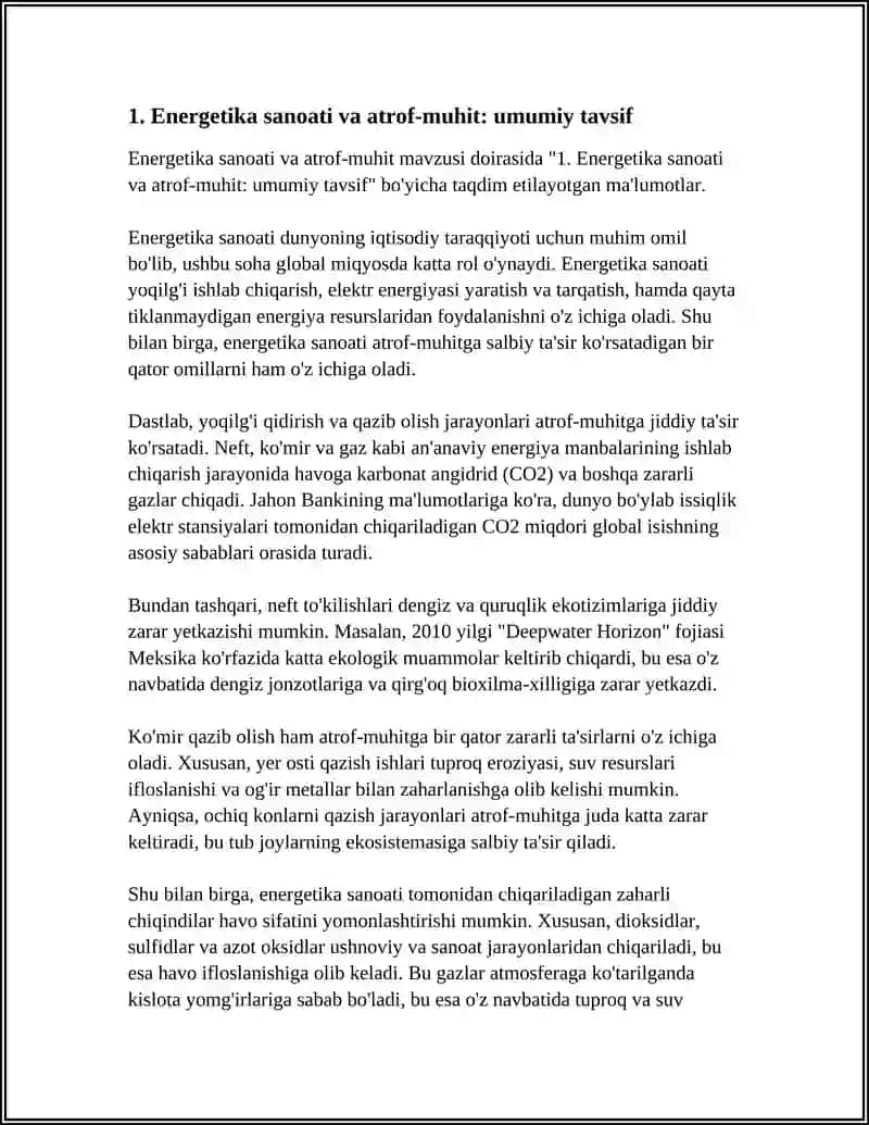 Energetika Sanoati va Atrof-Muhit: Umumiy Tavsif 3