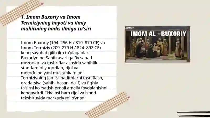 Imom Buxoriy va Imom Termiziyning hadis ilmiga qòshgan hissalarini qiyosiy tahlili 3