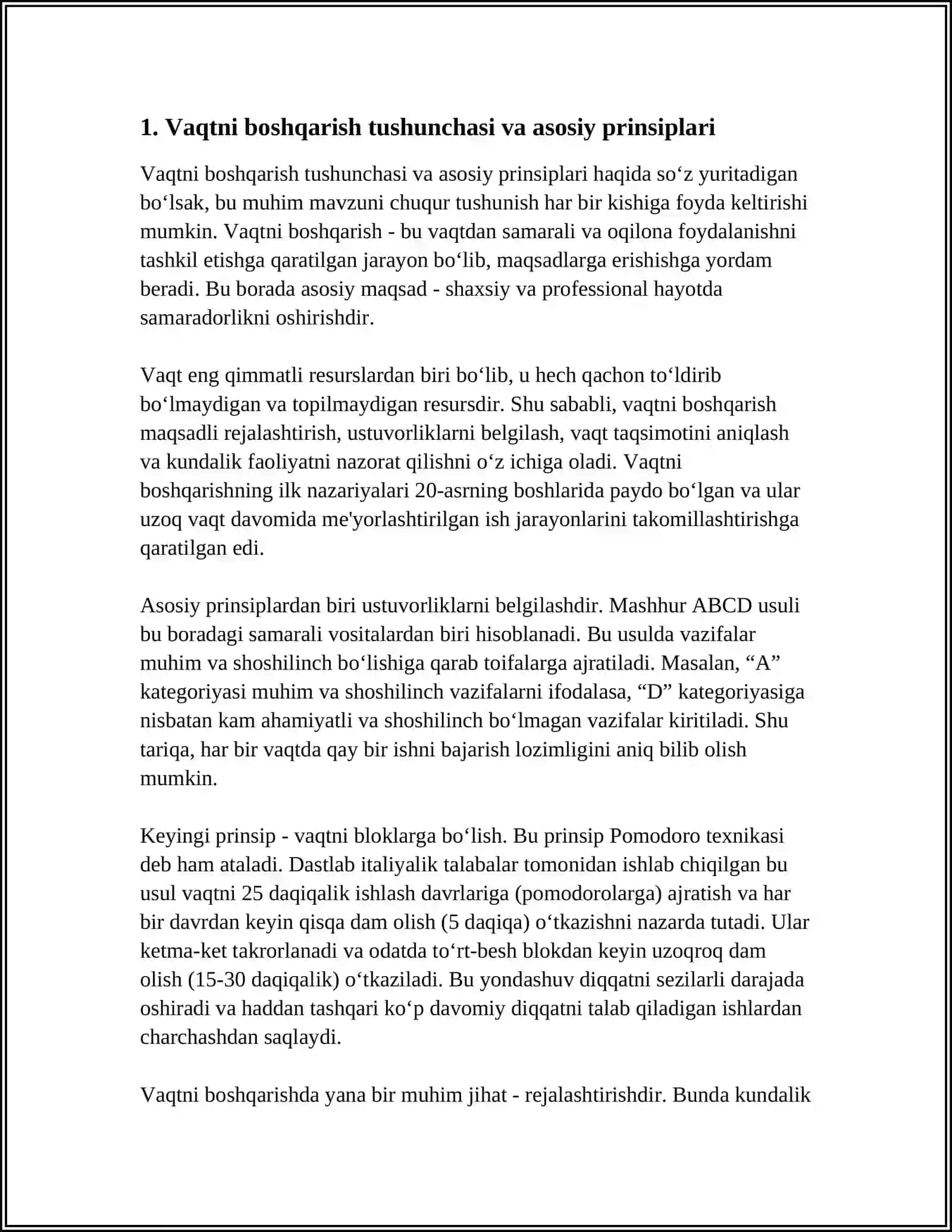 VAQTNI BOSHQARISH KO‘NIKMASI VA UNDAN FOYDALANISHNING AFZALLIKLARI 3