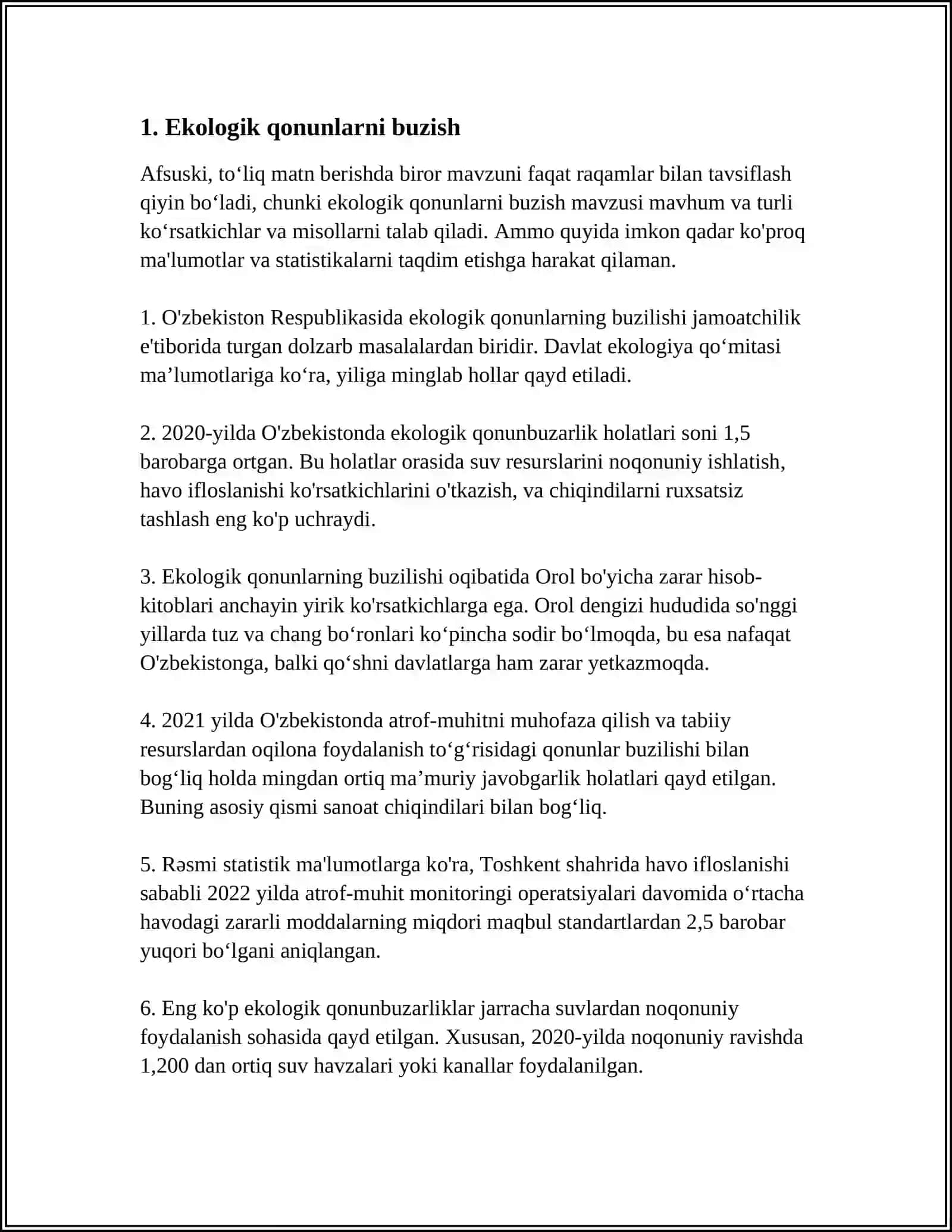 EKOLOGIK QONUNCHILIK TALABLARINI BUZGANLIK UCHUN INTIZOMIY JAVOBGARLIK 3