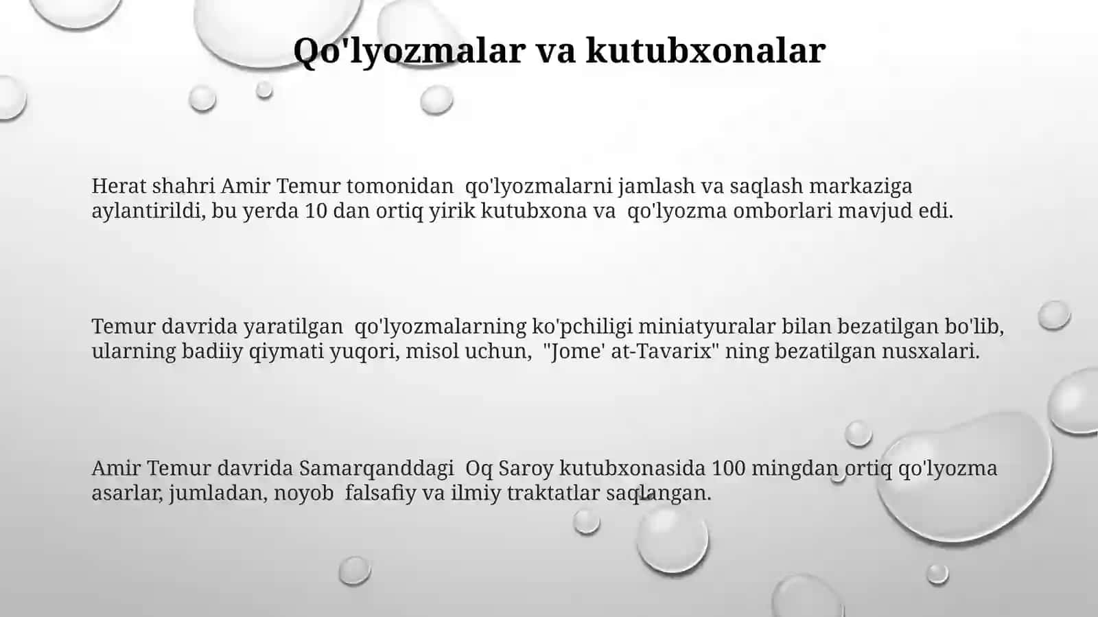 Amir Temurdavrida ilm-fan, ma'rifat, me'moriyo bidalar haqida 3