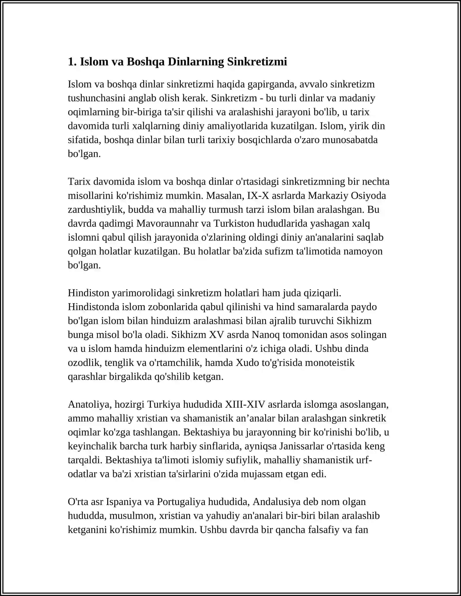 ISLOM VA BOSHQA DINIY AQIDALAR SINKRETLASHVU NATIJADA SHAKILLANGAN DINIY TA'LIMOTLAR 3