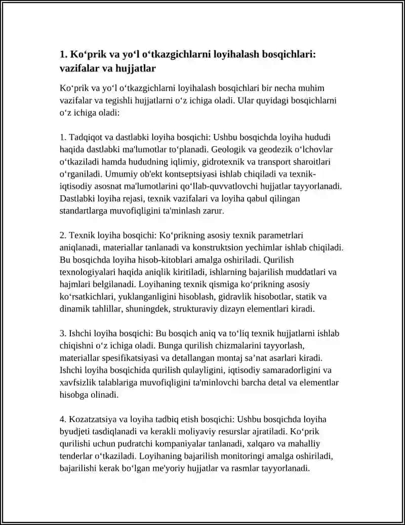 KO‘PRIKLAR VA YO‘L O‘TKAZGICHNI LOYIHALASH BOSQICHLARI 3