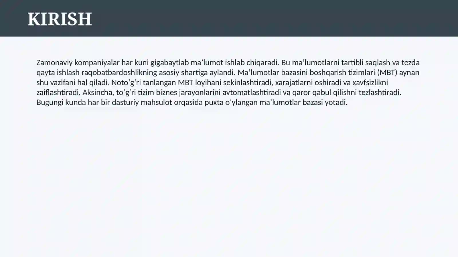 MA'LUMOTLAR BAZASINI BOSHQARISH TIZIMLARI 3