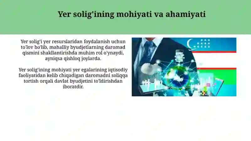 O'zb Res soliq tizimiga yer solig'inig joriy etish va uning iqtisodiy mohiyati 3