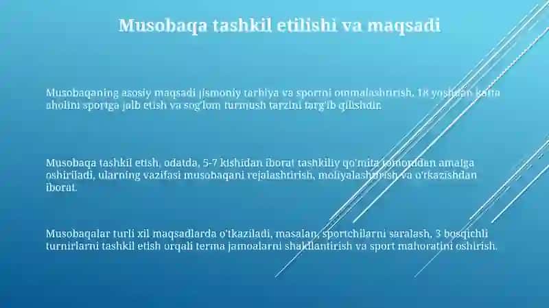 Musobaqat ashkiletish va musobaqa qoidalari 3