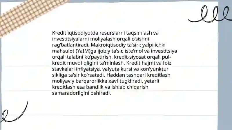 Kredit roli va uni iqtisodiyotga ta'siri 3