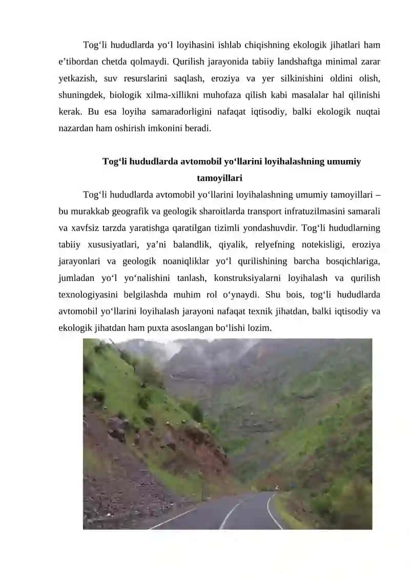 Tog‘li joylarda yo‘llarni loyihalash 3