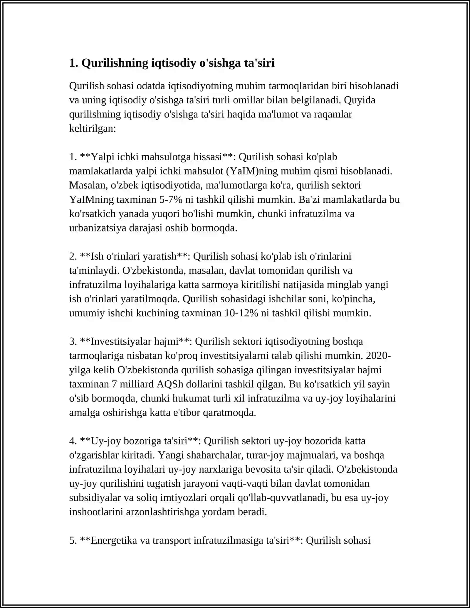 QURILISHNING XUSUSIYATLARI VA MILLIY IQTISODIYOTNI RIVOJLANTIRISHDAGI ROLI 3