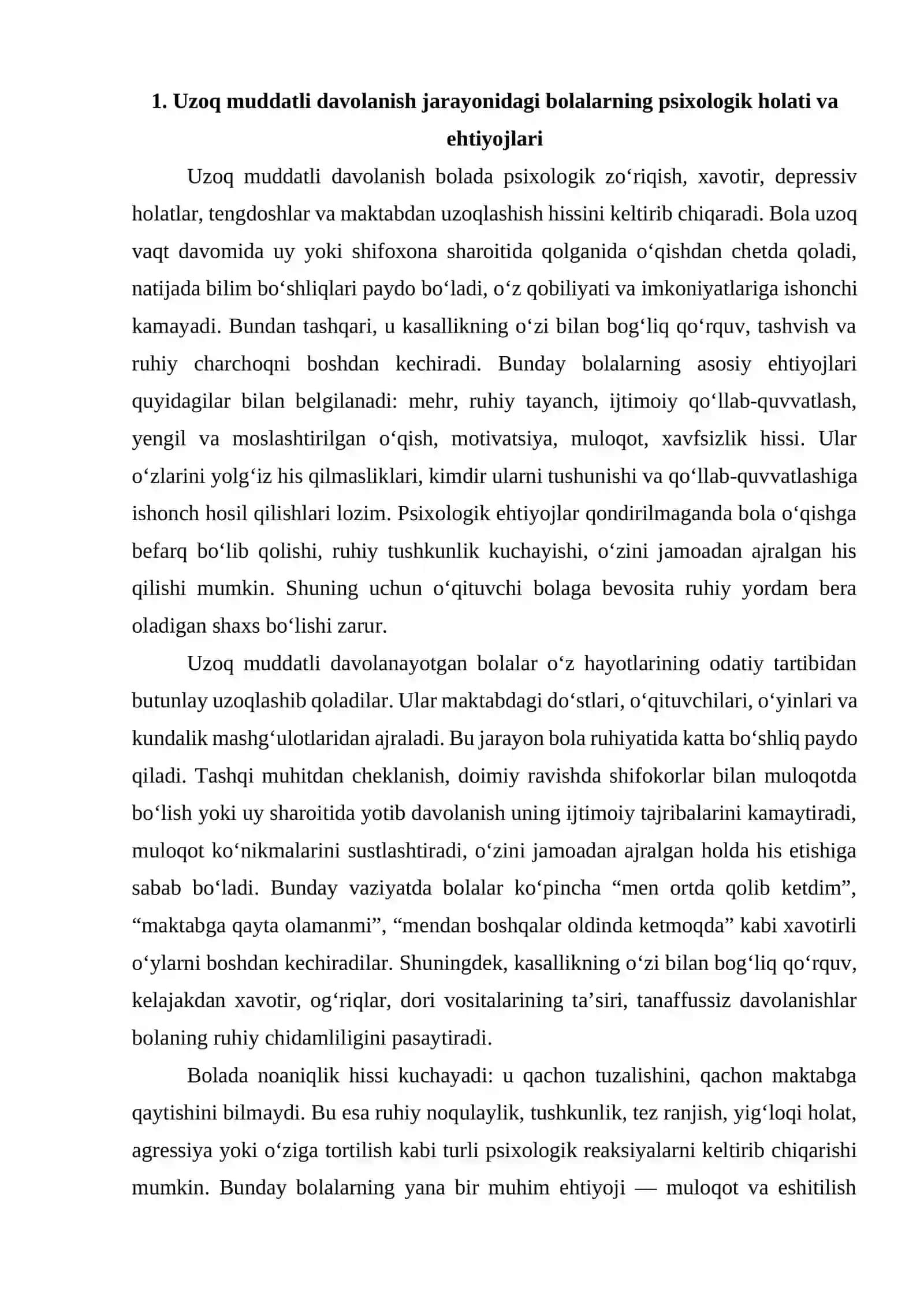 Shifoxonada uzoq muddatli davolanayotgan bolalar uchun ta’limiy muhitni yaratishning o‘ziga xos xususiyatlari 3