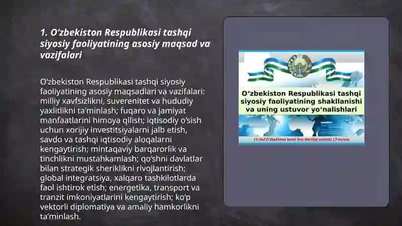 O‘zbekiston Respublikasi tashqi siyosiy faoliyatining 3