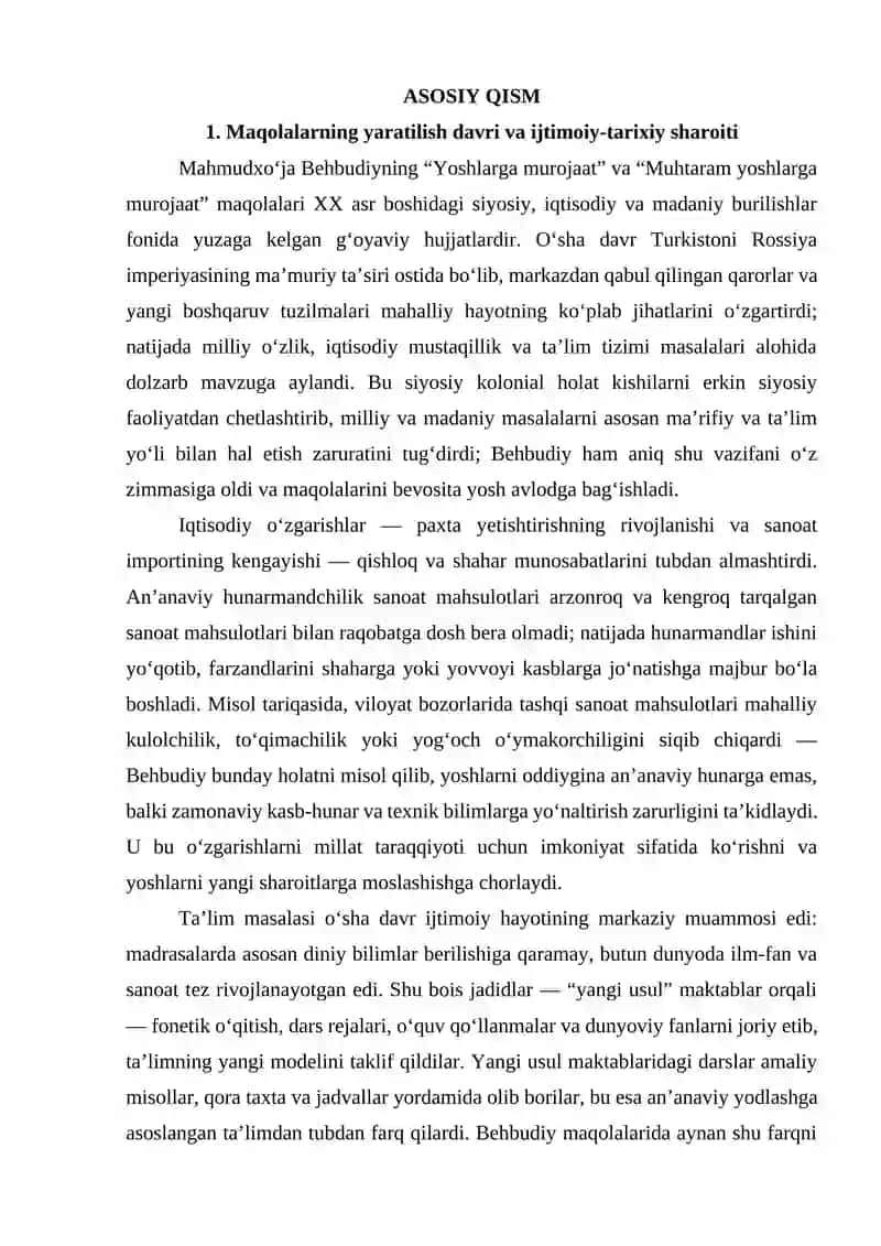 M.Behbudiyning “Yoshlarga murojaat” va “Muhtaram yoshlarga murojaat” maqolalarini tahlil etish 3