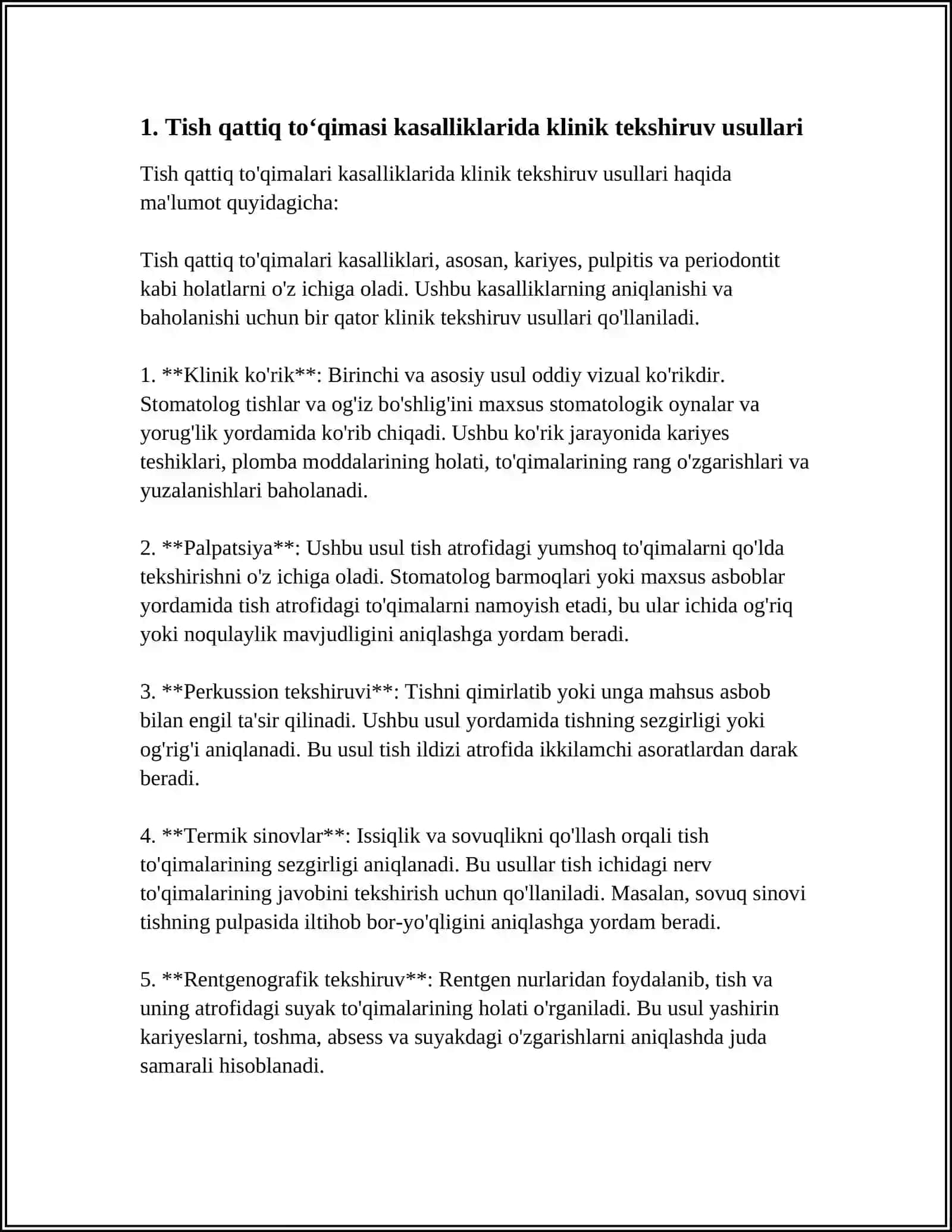 TISH QATTIQ TOʻQIMASI KASALLIKLARIDA ASOSIY VA QOSHIMCHA TEKSHIRISH USULLARI 3