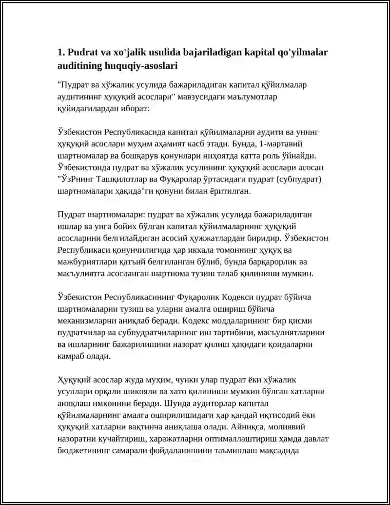 PUDRAT VA XO'JALIK USULIDA BAJARILADIGAN KAPITAL QO'YILMALAR AUDITI 3