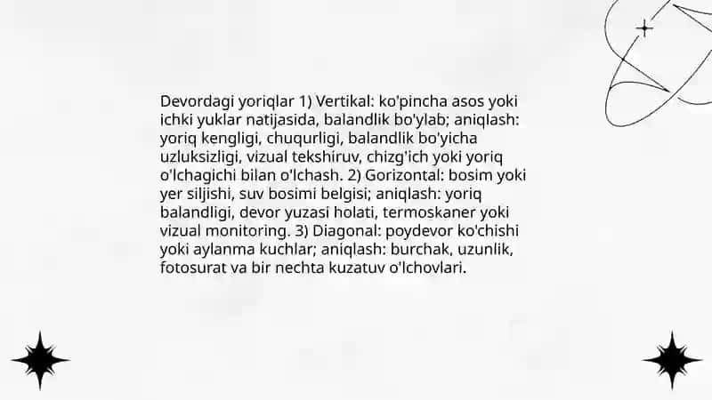 Devorlarda uchraydigan shikastlanish va deformatsiyalarni aniqlash 3