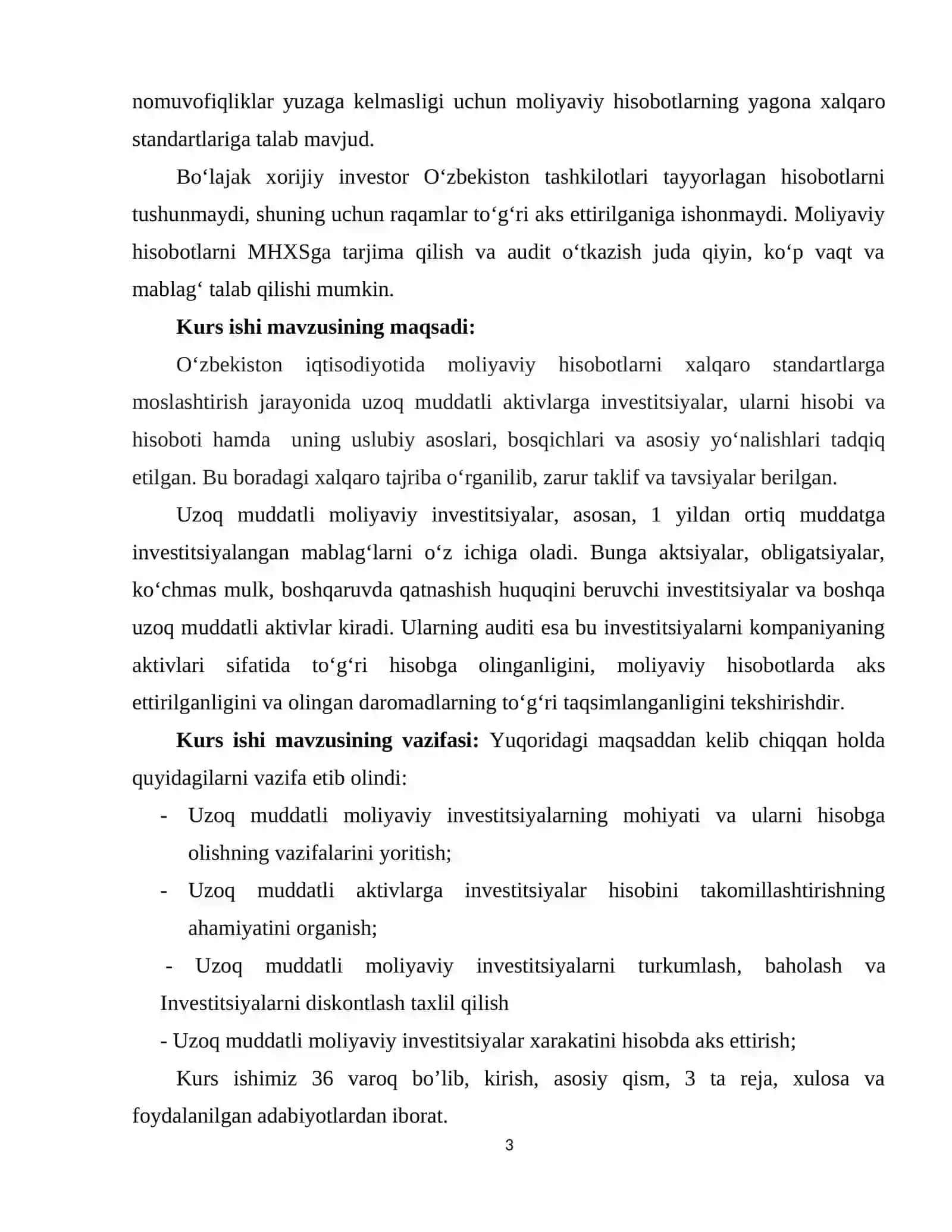 Uzoq muddatli investittsiyalar xisobi va auditi xamda ularning moliyaviy xisobotdagi aks ettrilishi 3