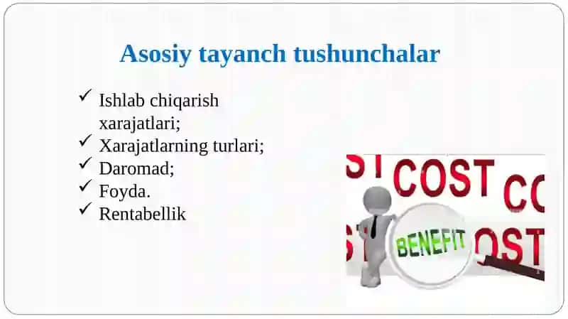 Ishlab chiqarish xarajatlari va foydasi 3